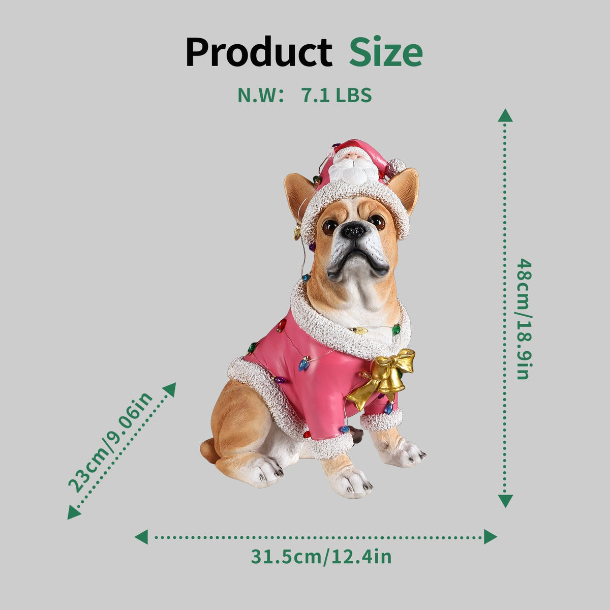 Christmas French Bulldog Statue with Pink Santa Outfit - Resin