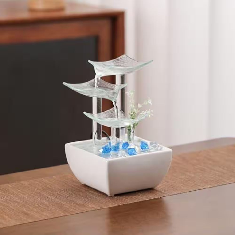 8.5 In. Electric Glass and Ceramic Tabletop Fountain with Water Pump Spitter
