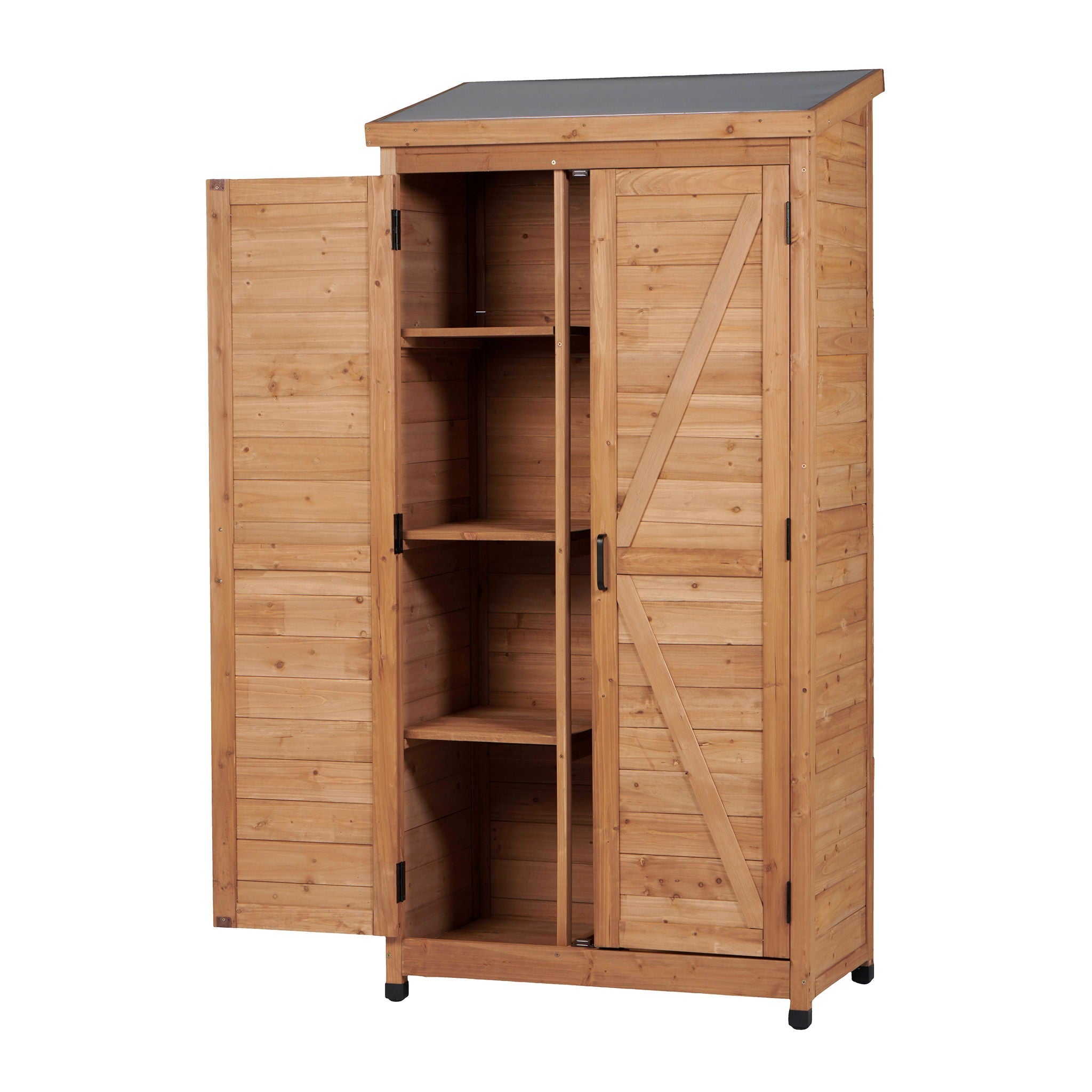 Outdoor Storage Shed With Vertical Tool Cabinet For Backyard