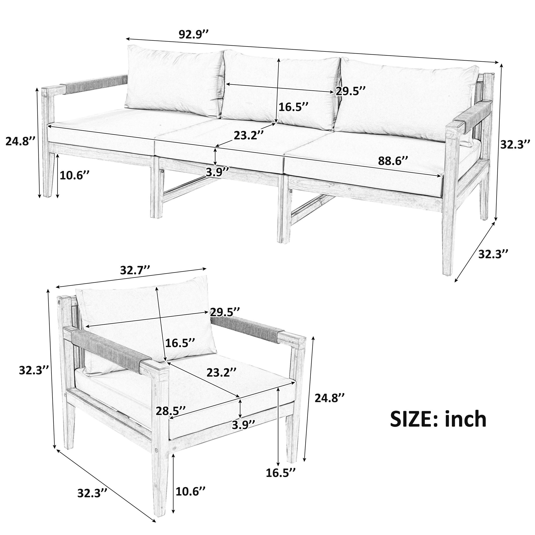 3 Piece Outdoor Sectional Sofa Set