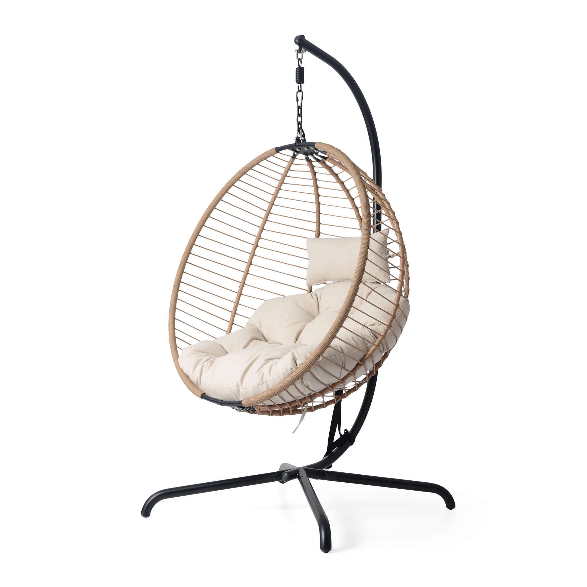 Sora Outdoor Patio Wicker Hanging Chair With Stand - Beige / Brown