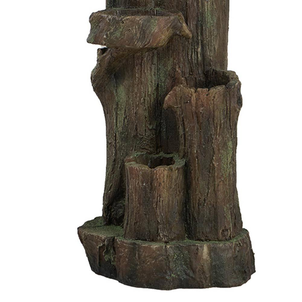 11 In. X 13.4 In. X 31.5 In. Rustic Decorative Tree Trunk 5-Tier Water Fountain with Light and Pump for Indoor & Outdoor