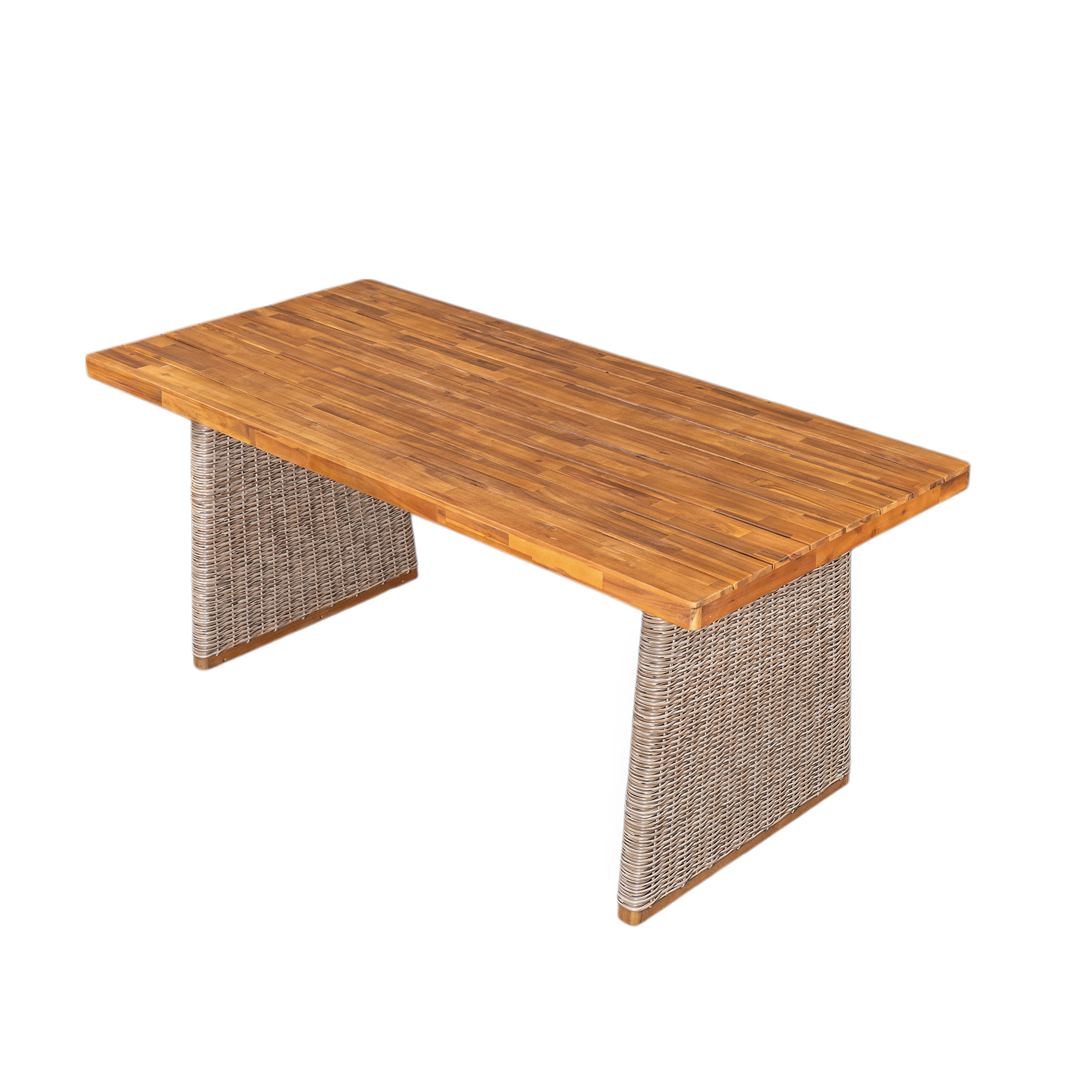 Outdoor 3 Piece Acacia Wood Dining Set with Handwoven Rattan Legs