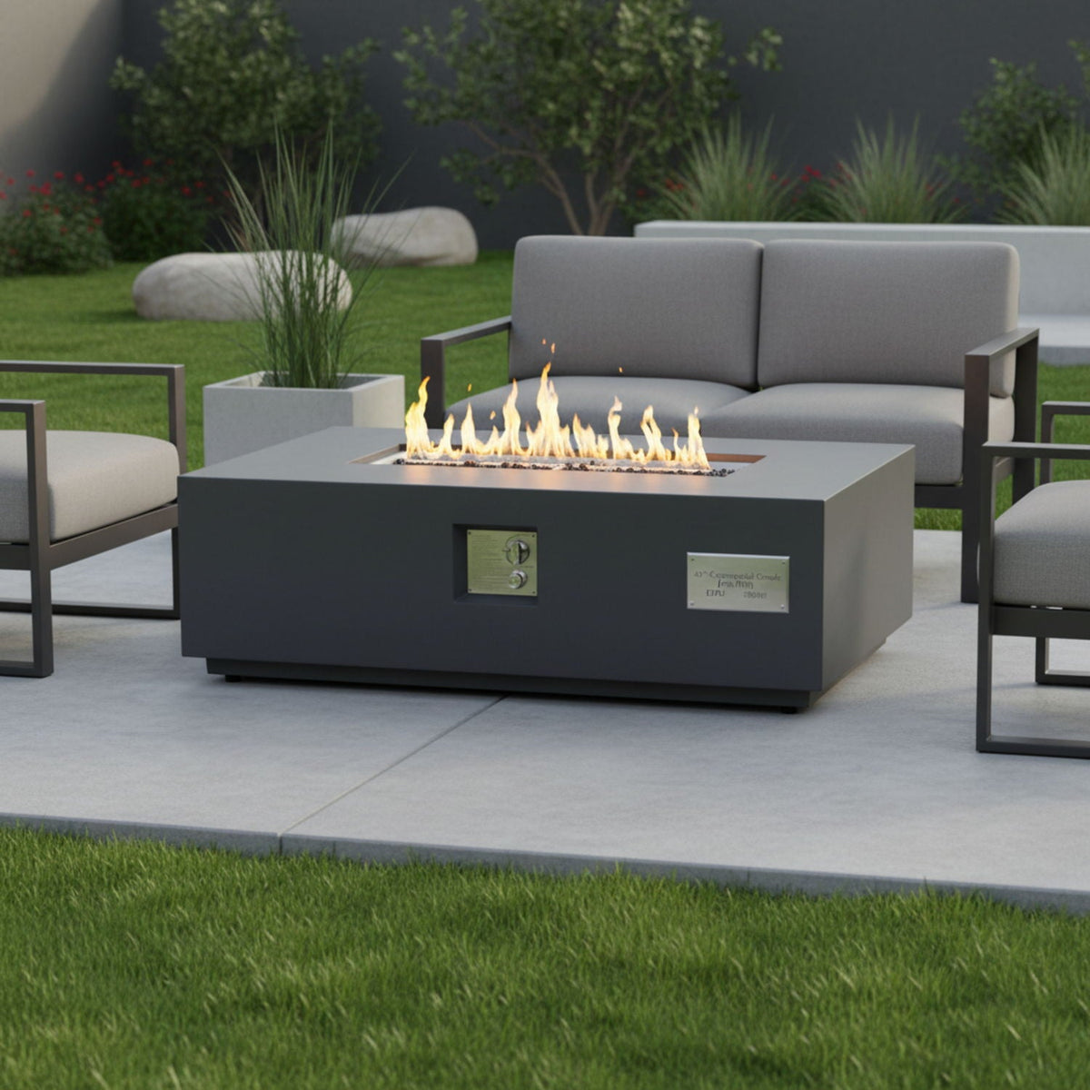 Rectangular Fire Pit Table with 50,000 BTU Heat Output - Light Gray