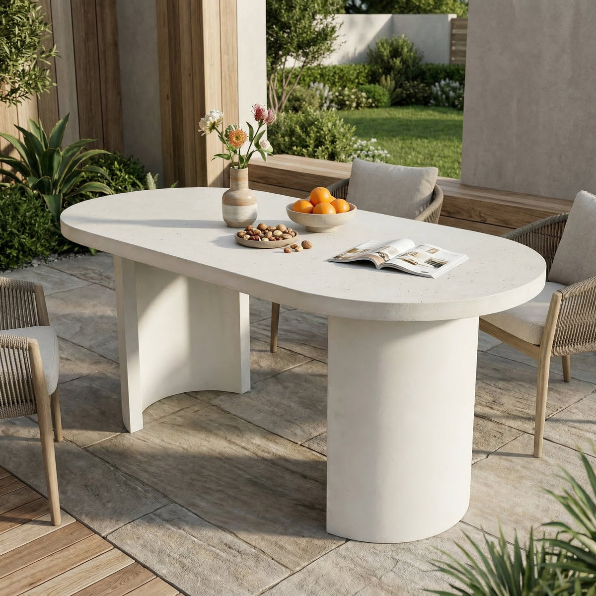 Ellis Oval 67.5" Modern Outdoor Concrete Dining Table with Terrazzo Top