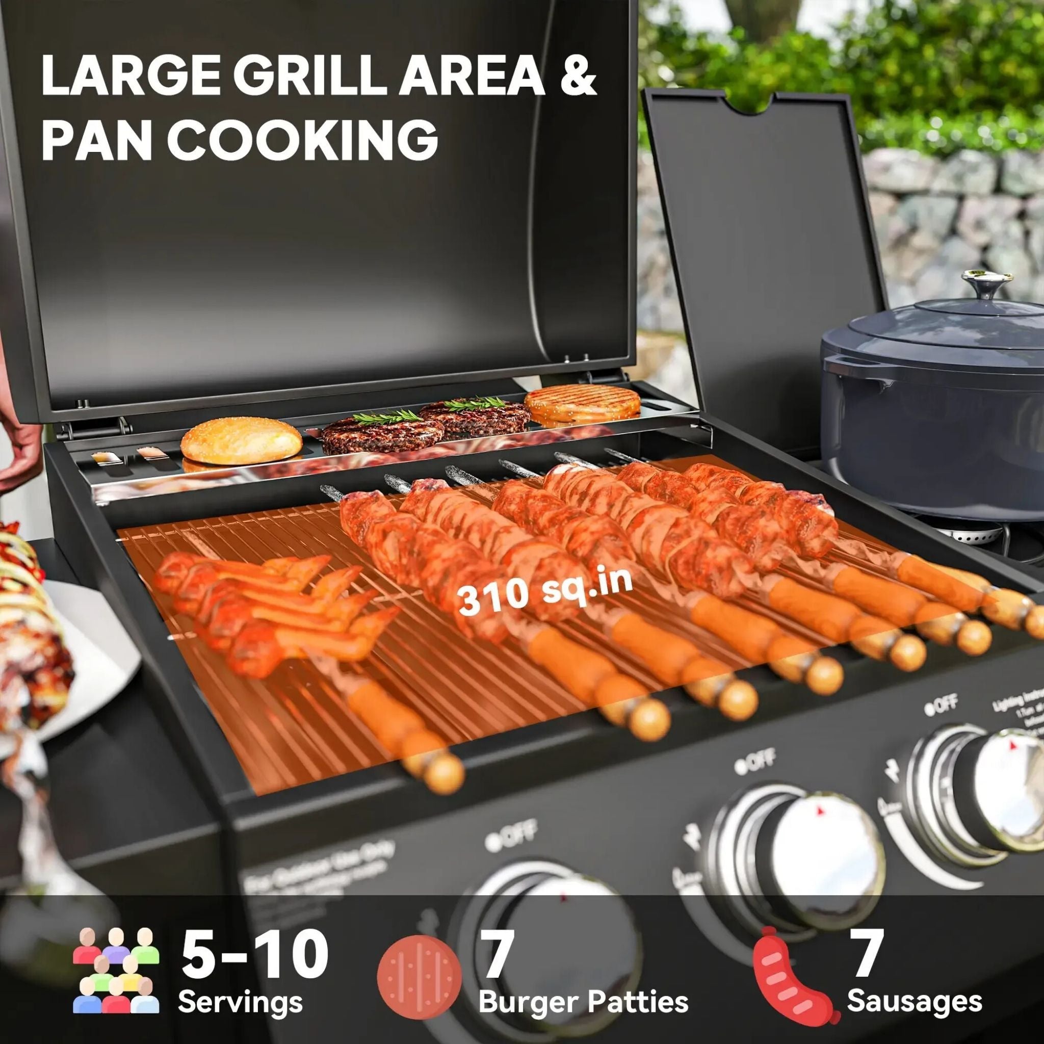 Castelle Flame 15K BTU Barbecue Propane Liquid Propane Grill With Side Burner