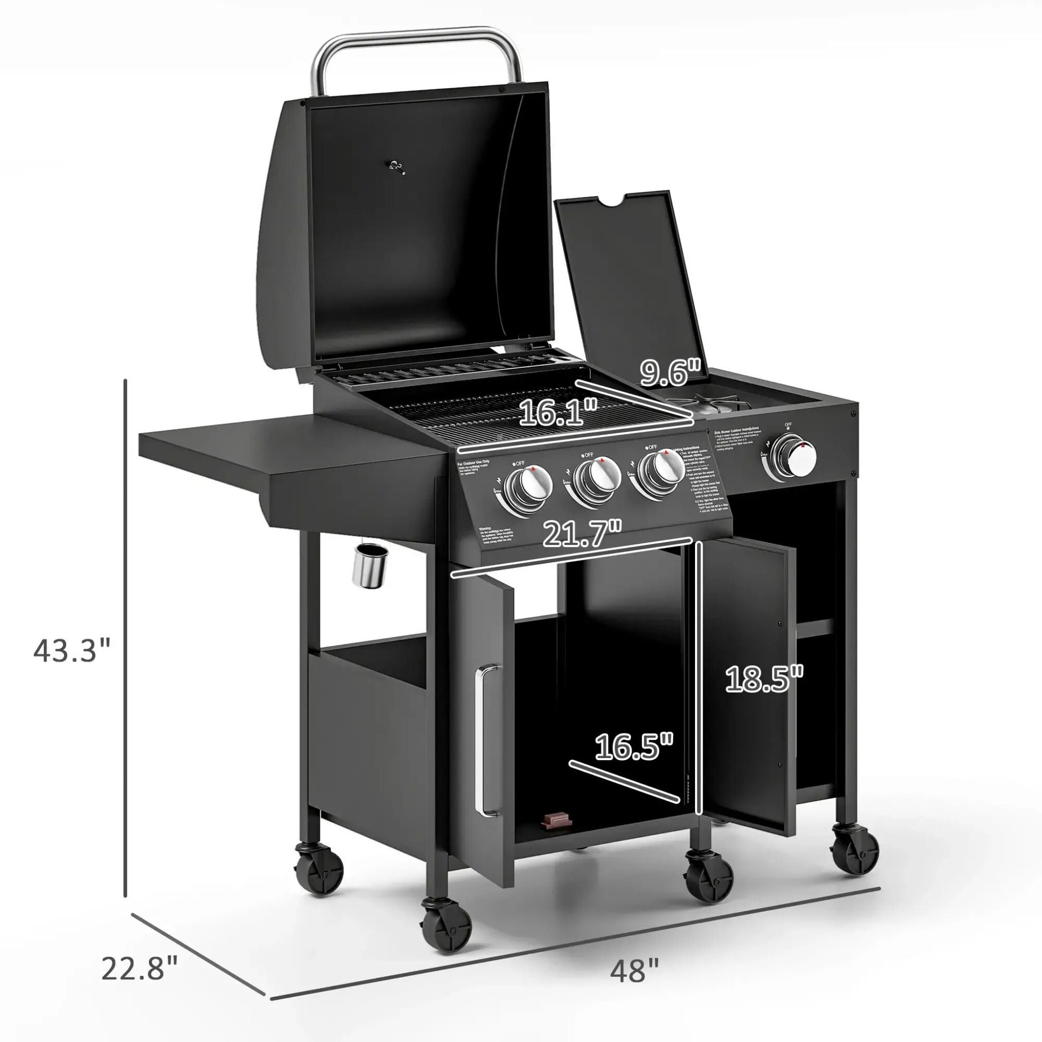 Castelle Flame 15K BTU Barbecue Propane Liquid Propane Grill With Side Burner
