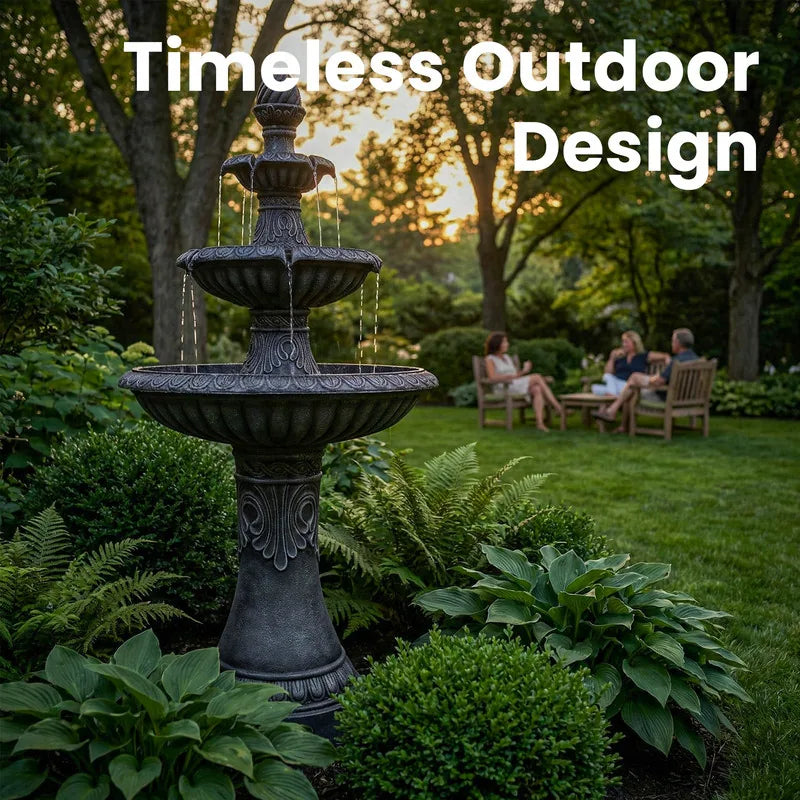 51.51In Vintage Carved 3 Tier Fountain Classic European Outdoor Water Feature with Dual Tier Light Rings ETL Certified Pump