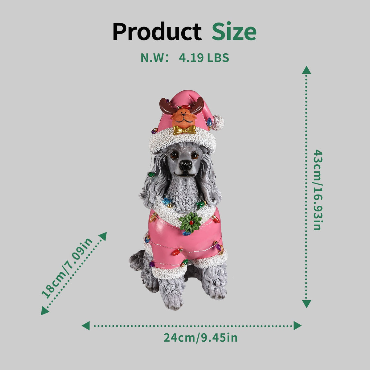 Christmas Poodle Statue with Festive Santa Outfit - Multicolor
