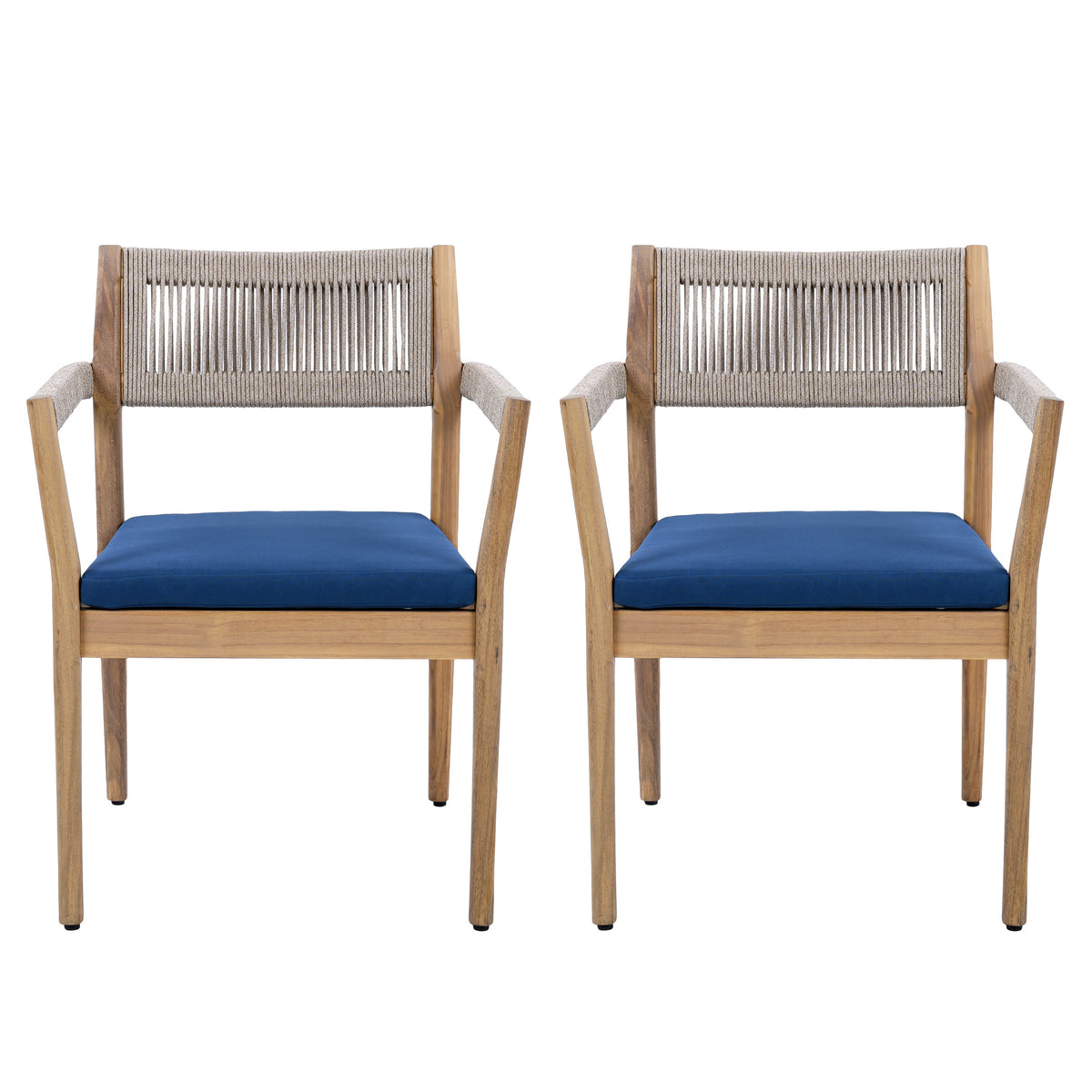 Braided Acacia Wood Outdoor Dining Chairs Set of 2 – Teak Look