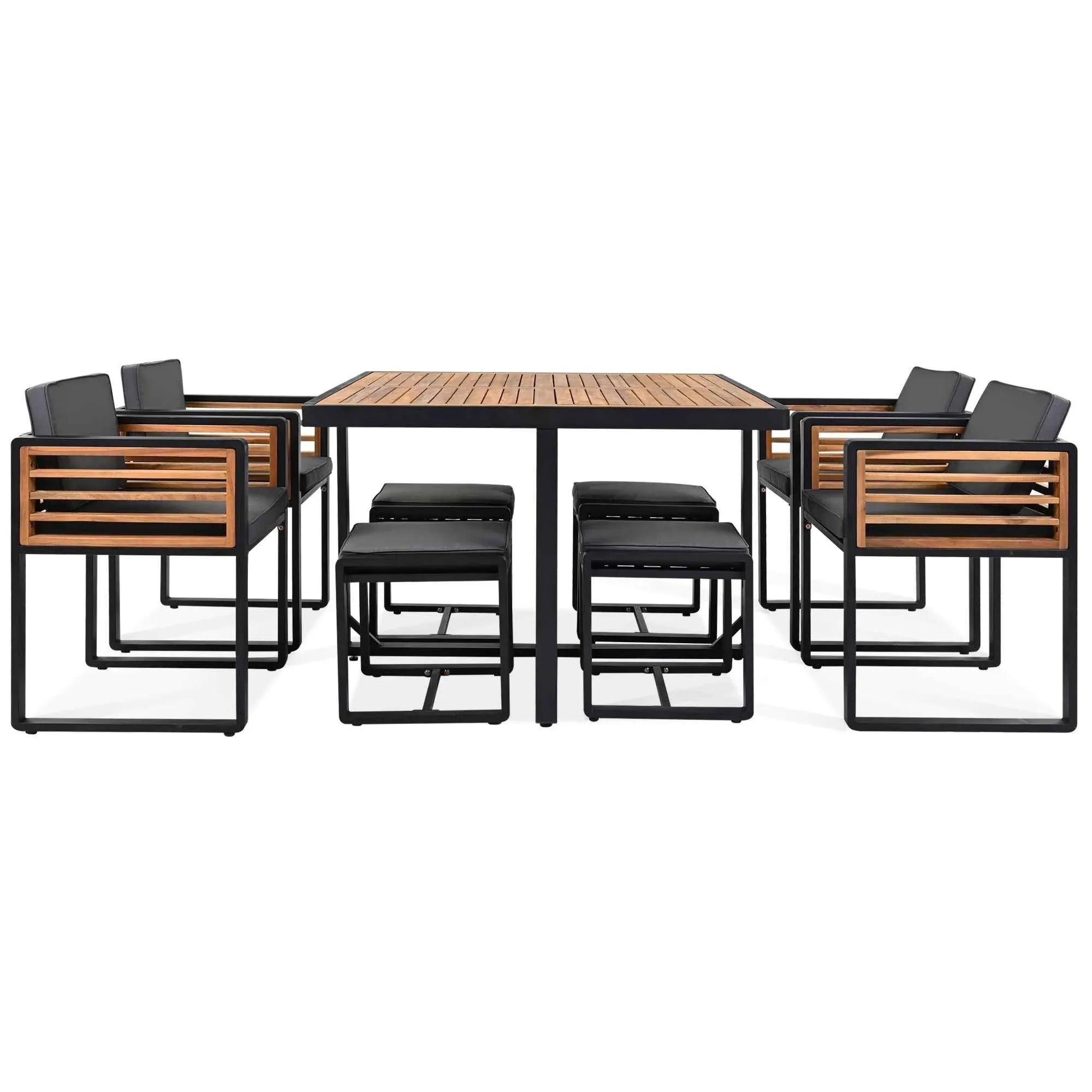 9-Pieces Acacia Wood Patio Dining Set, Space Saving Outdoor Patio Set,
