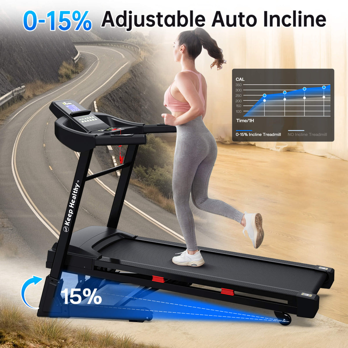 Compact 3.5HP Foldable Electric Treadmill With Bluetooth, LCD Display & 12 Pre-Set Running Programs