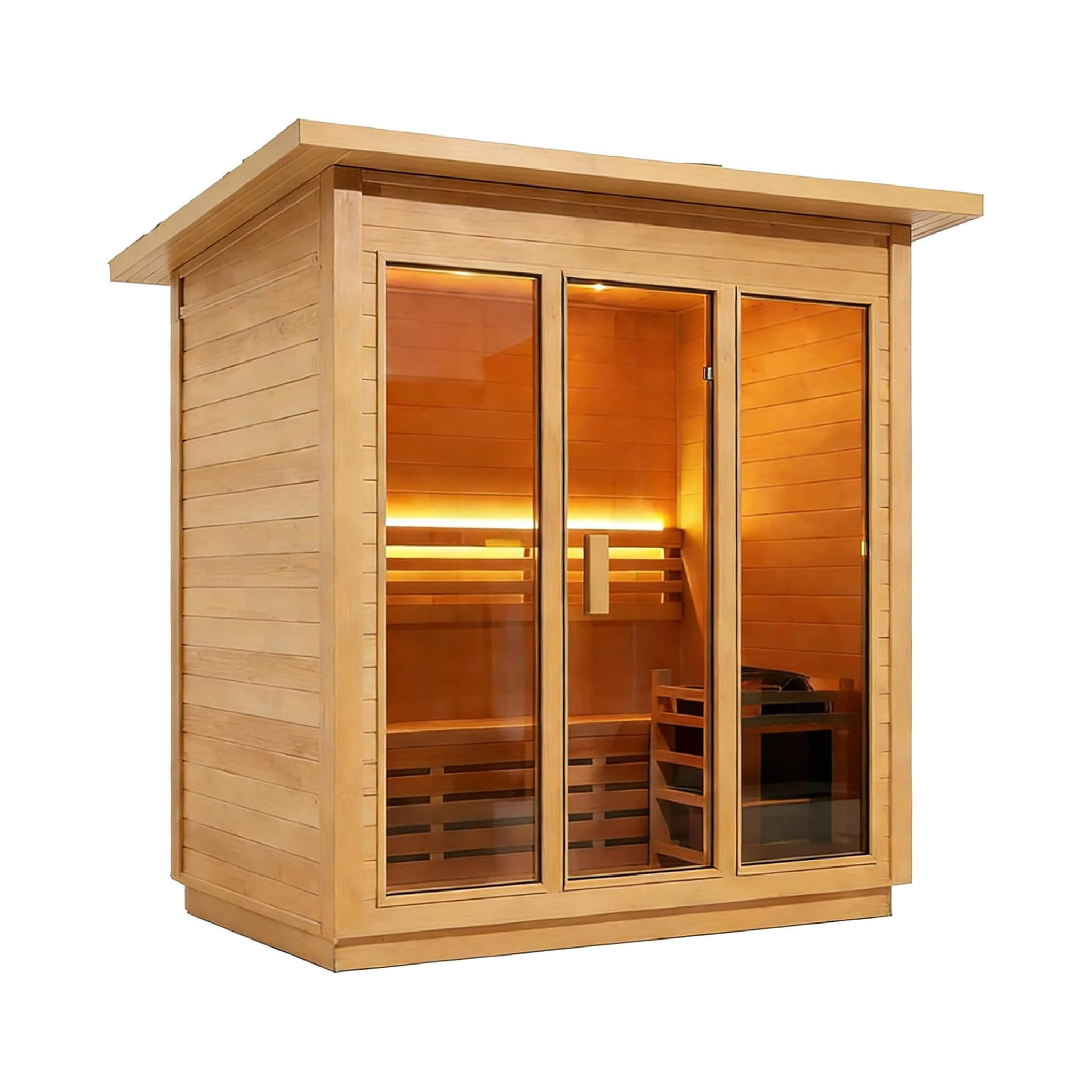 Custom 4-Person Luxury Canadian Hemlock Outdoor Steam Sauna With Heater And Stones