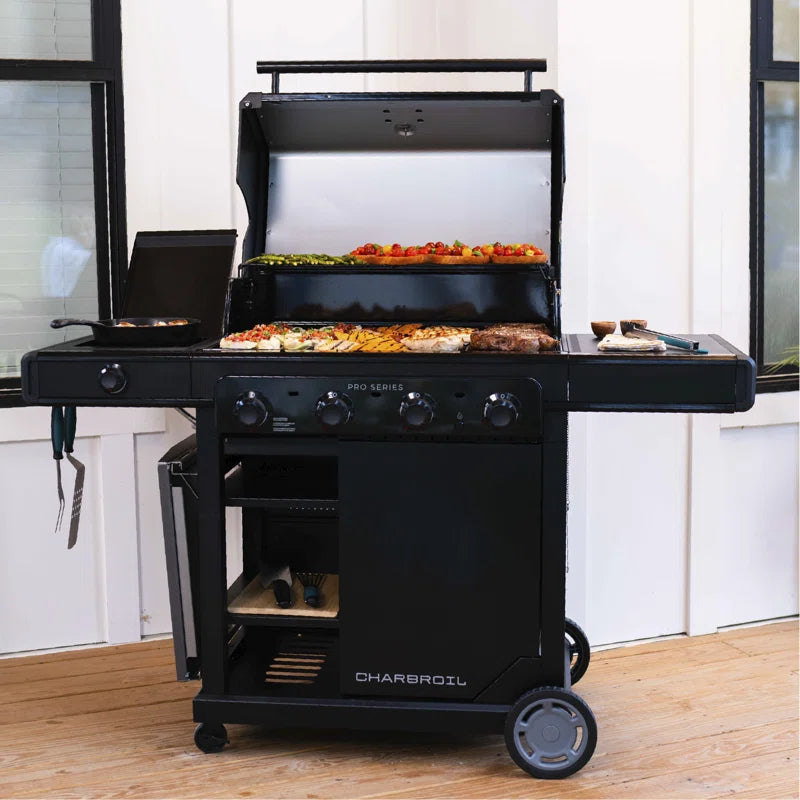 Pro Series 4-Burner Infrared Propane Gas Grill, Griddle, and Charcoal Combo with Side Burner