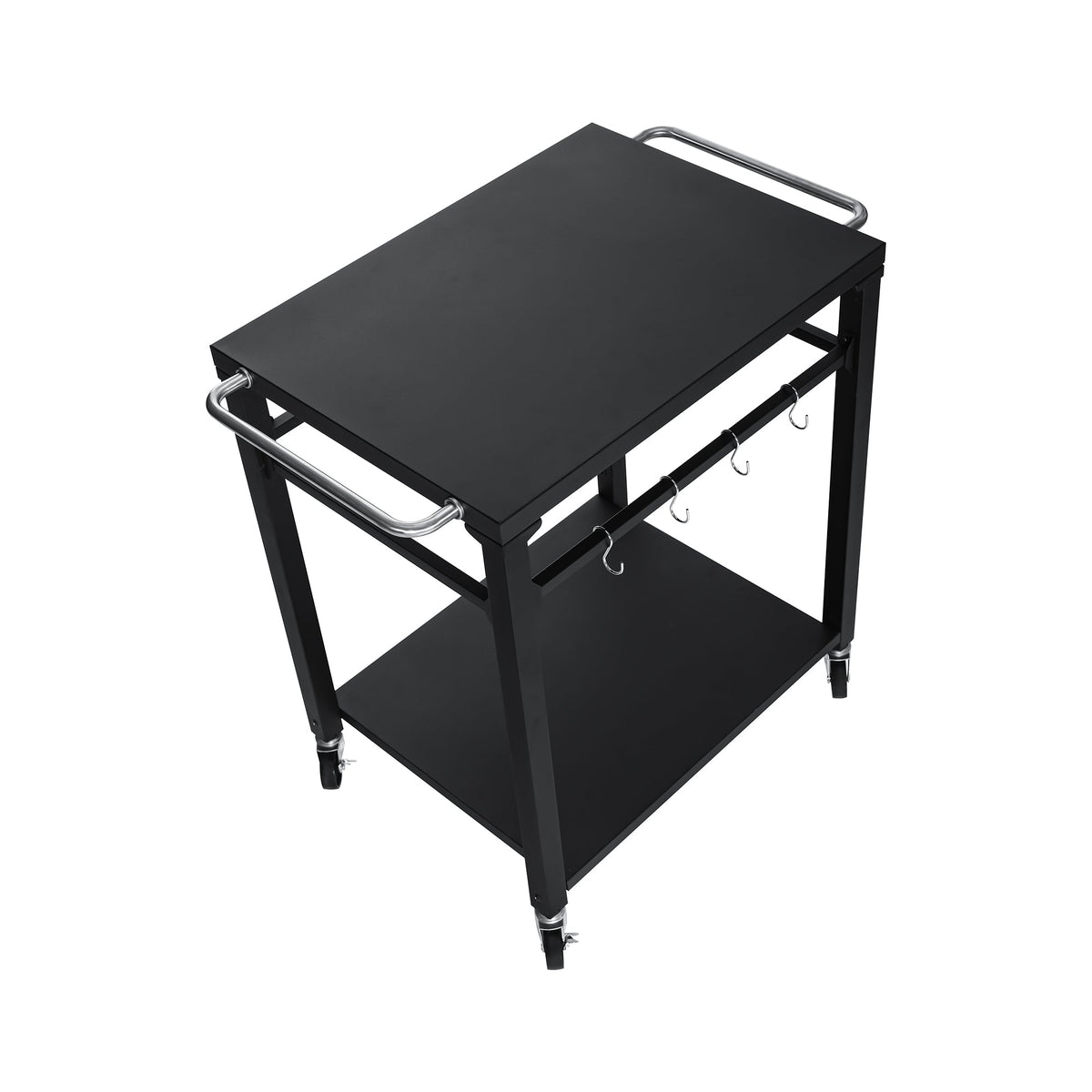 2-Tier Outdoor Grill Cart with Stainless Steel Top - Black