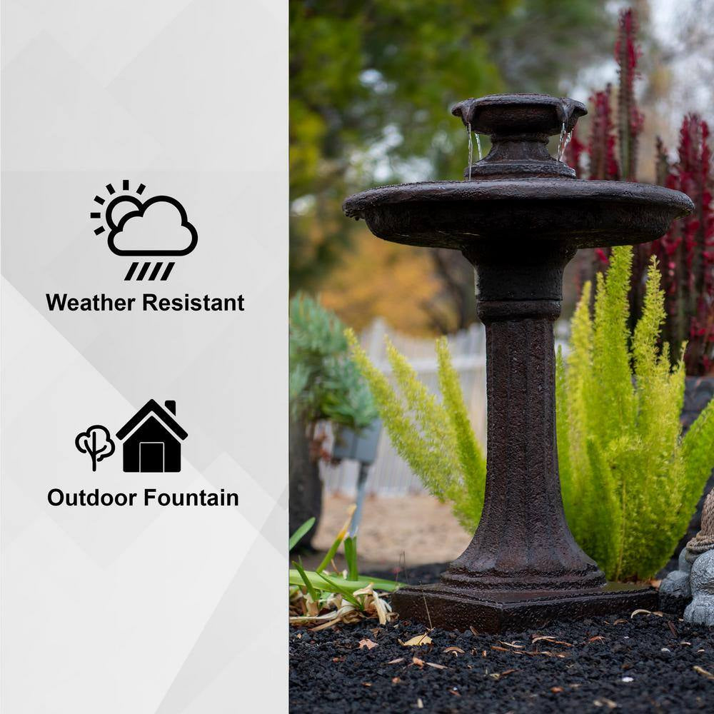 28 In. H Tiered Freestanding Classic Bird Bath Outdoor Water Fountain W/Auto Shut-Off Pump, Brown