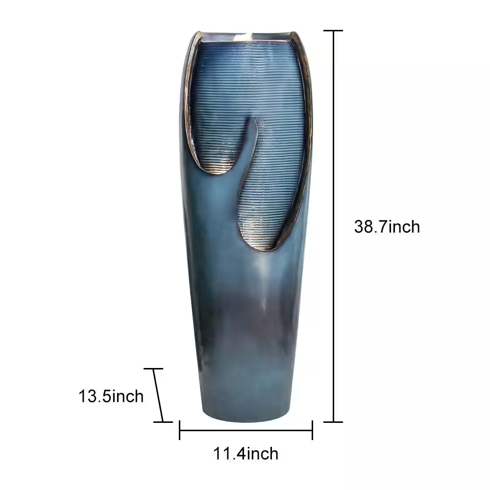 38.7In. Resin Outdoor Fountain and Waterfall -Indoor Water Jar Fountain Tall Floor with LED Lightandpump for House Decor