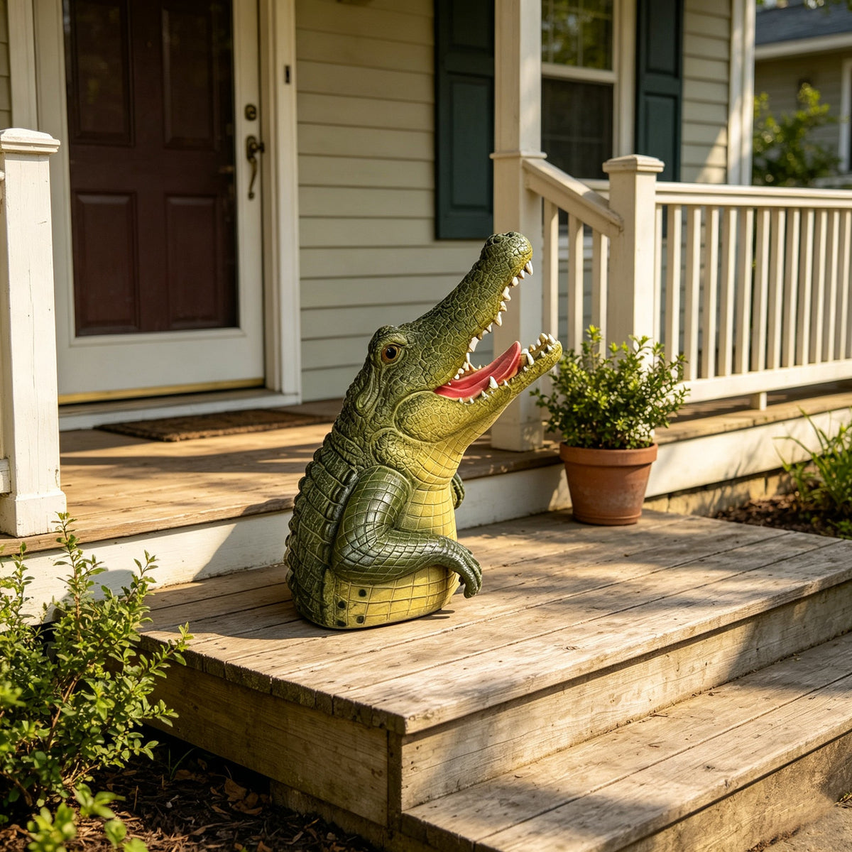 Crocodile Head Statue Animal Figurine with Realistic Details - Outdoor Decor