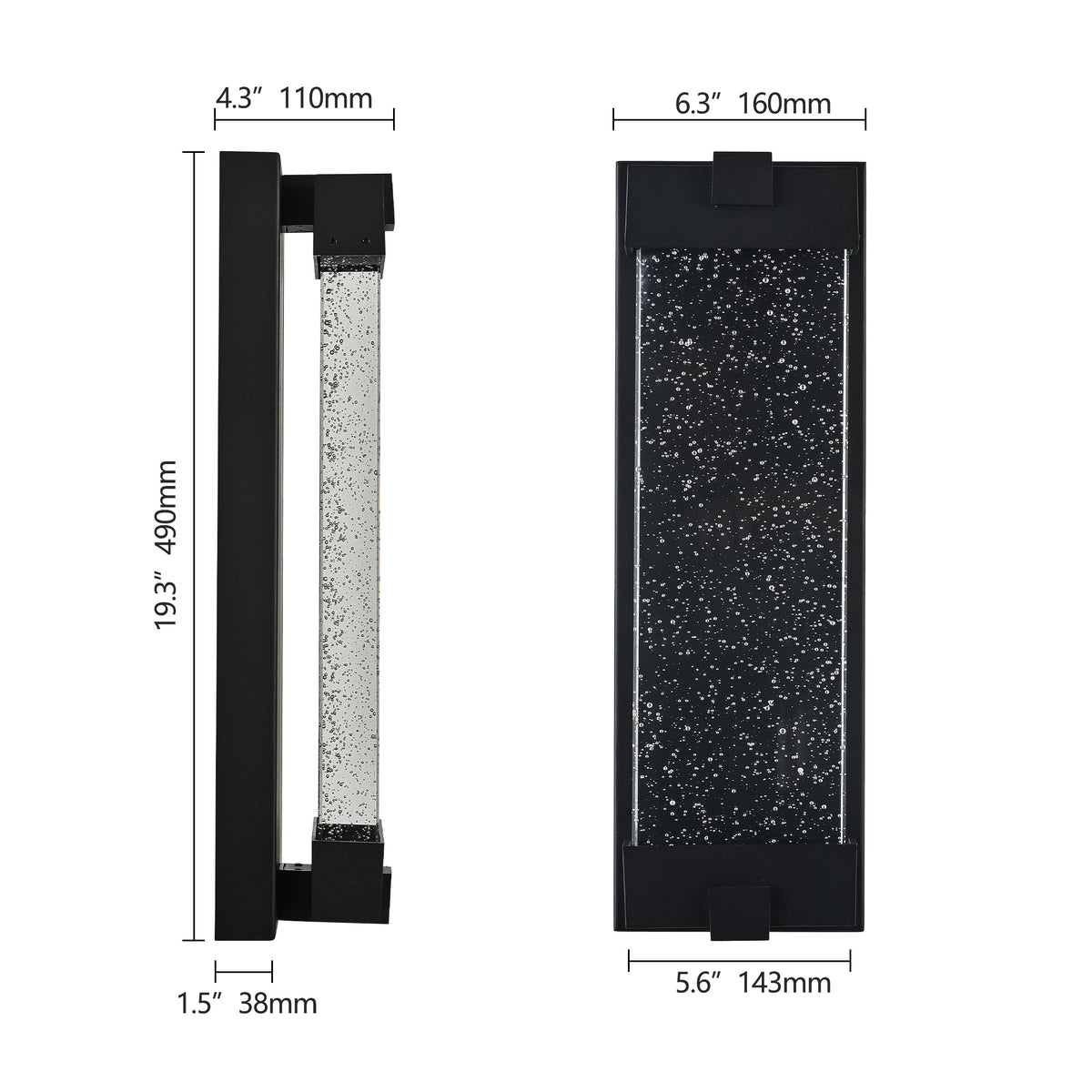 Black Aluminum Outdoor Wall Light with Bubble Crystal