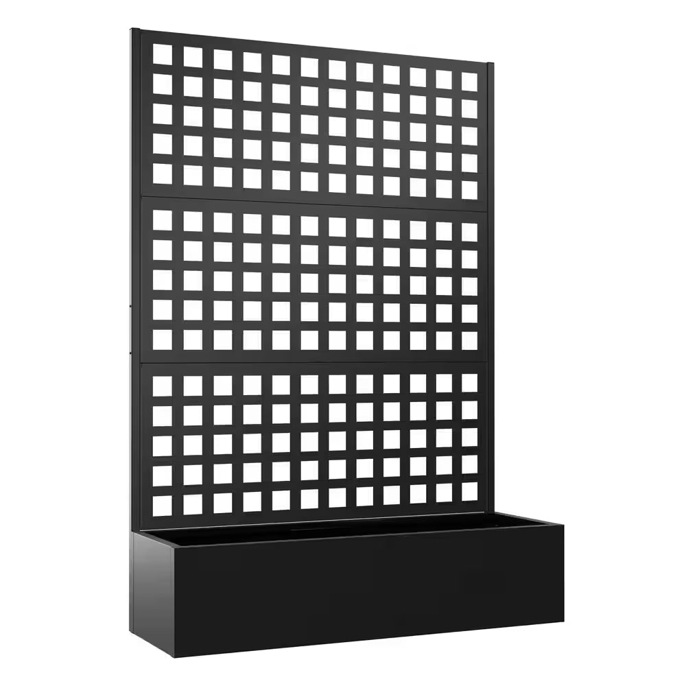47" L X 16" W X 71" H Metal Raised Garden Planter Box with Trellis-Black Rectangle Pot for Climbing Plants, Cucumbers