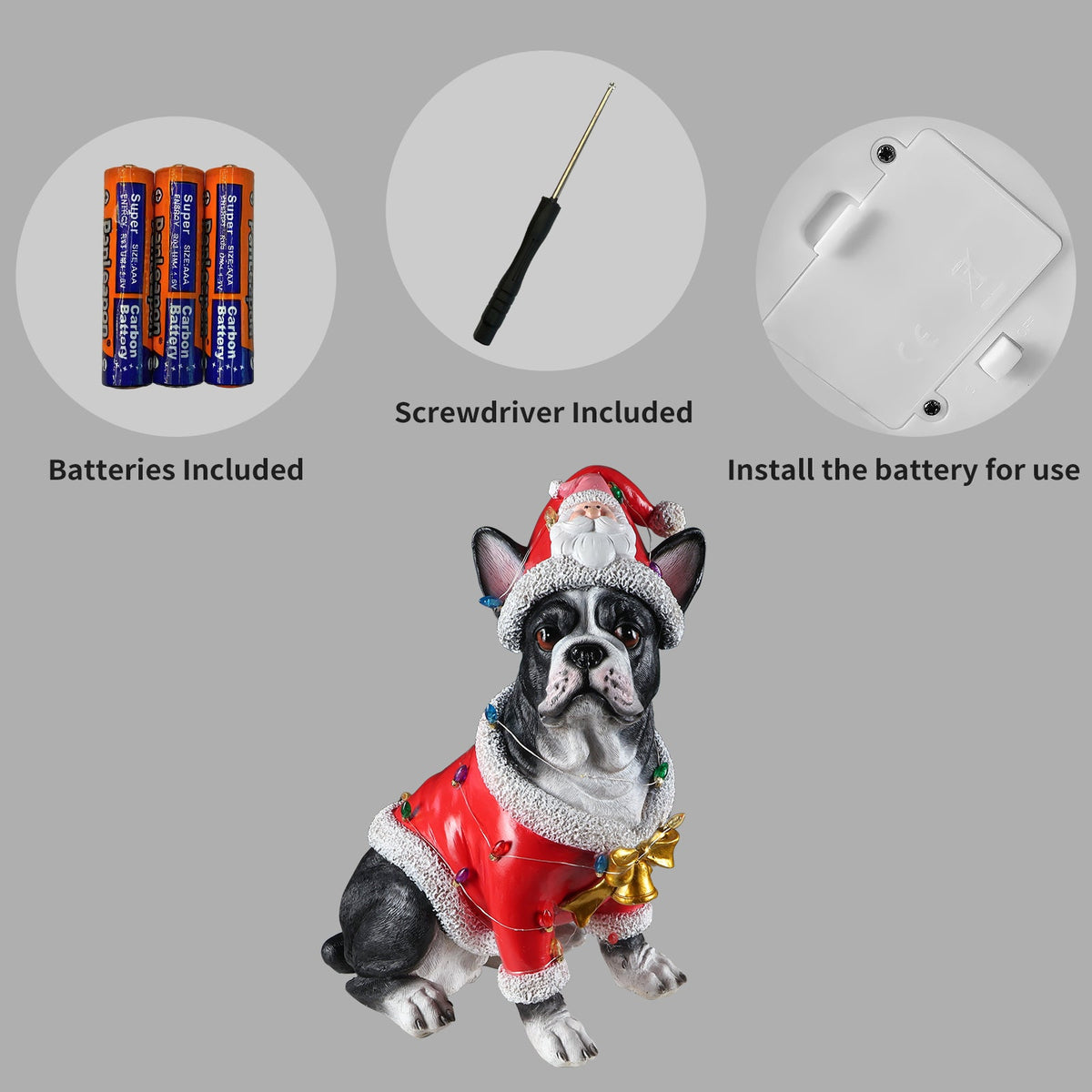 Christmas French Bulldog Statue with Santa Outfit - Holiday Dog Figurine