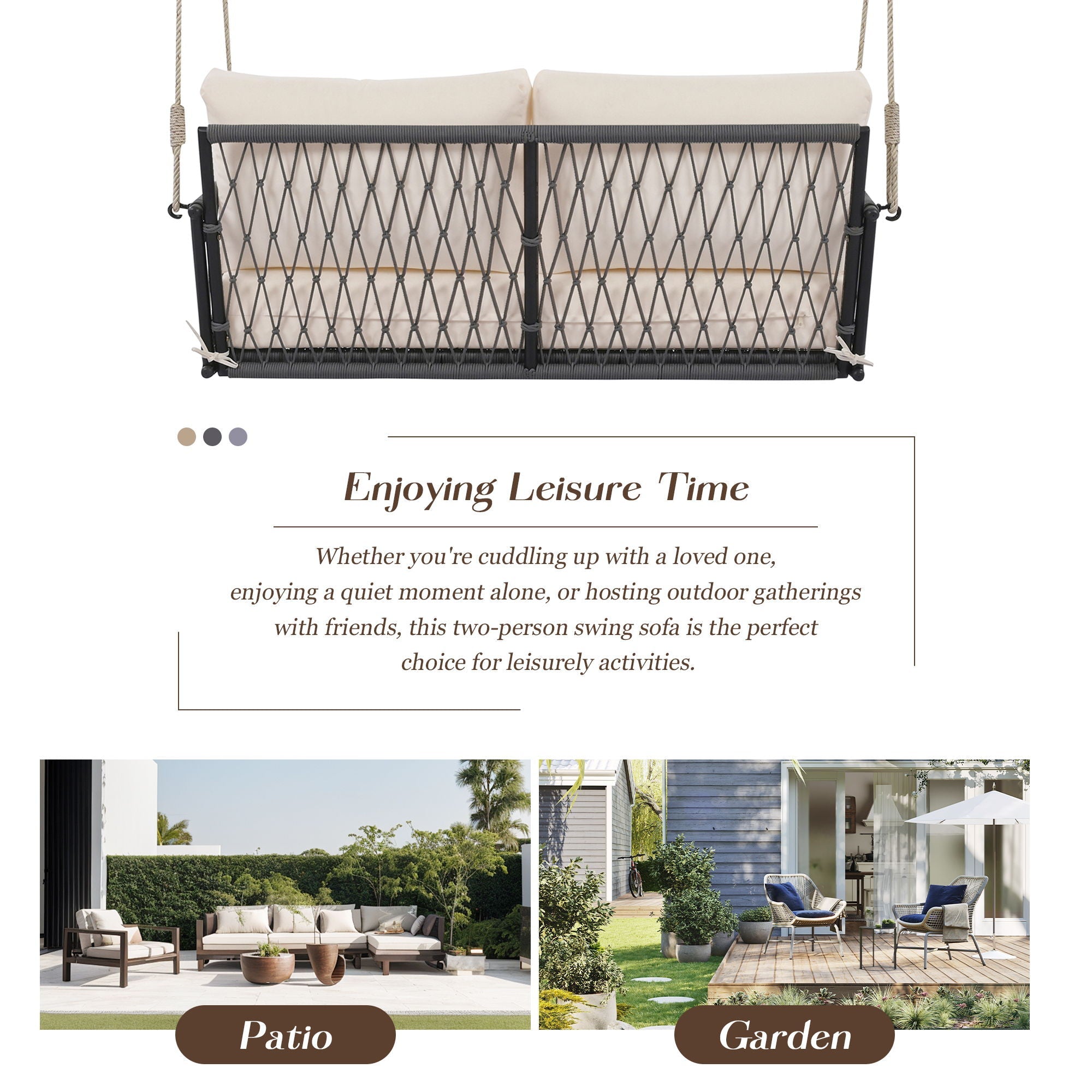 Outdoor Swing Sofa With Soft Cushions For Patio - Beige