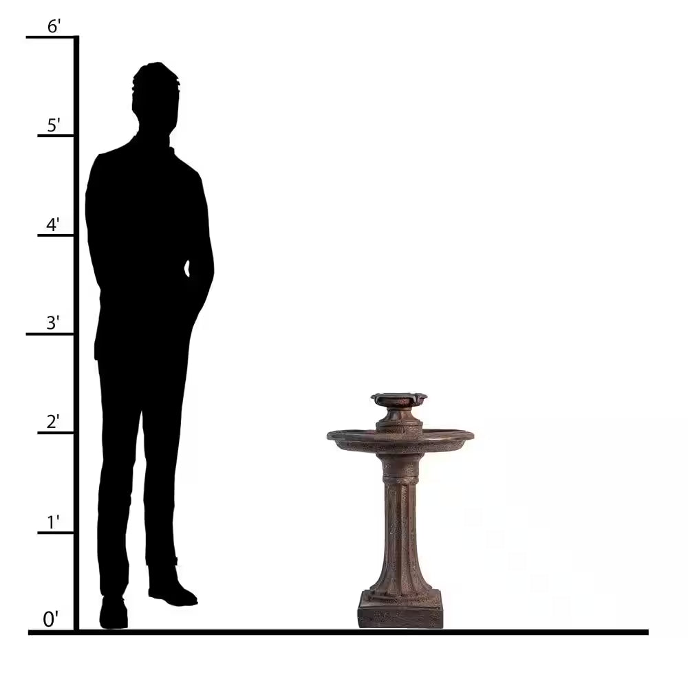 28 In. H Tiered Freestanding Classic Bird Bath Outdoor Water Fountain W/Auto Shut-Off Pump, Brown