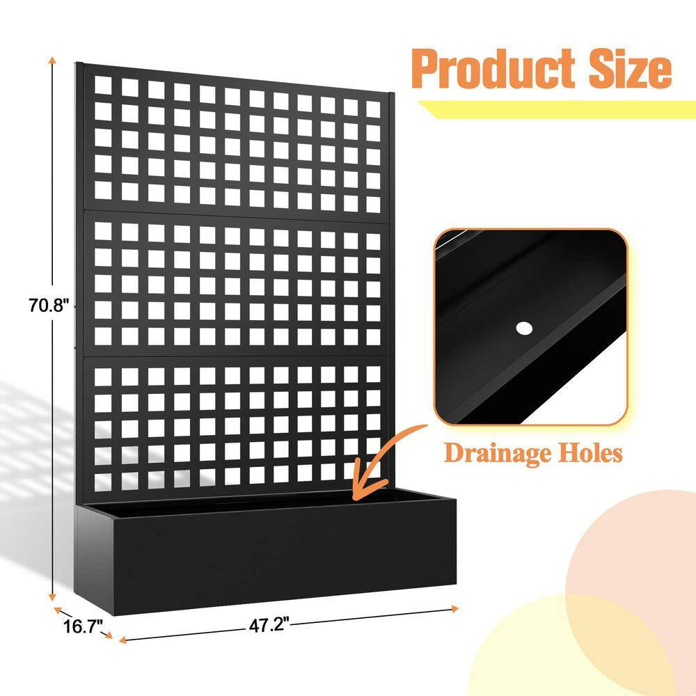 47" L X 16" W X 71" H Metal Raised Garden Planter Box with Trellis-Black Rectangle Pot for Climbing Plants, Cucumbers