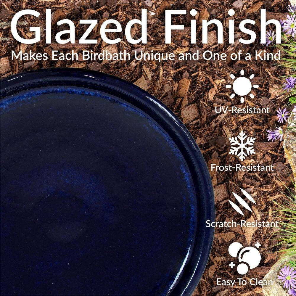 Duo-Tone Outdoor Glazed Ceramic Bird Bath-21 In-Midnight Blue