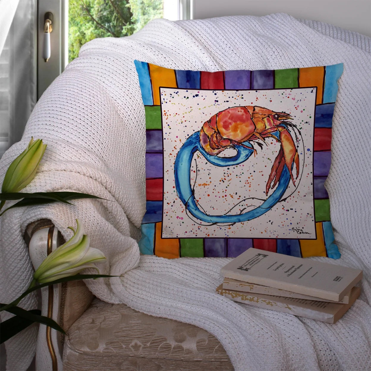 Carolines Treasures 8438-OPW1414 Beach and Seafood Decorative Canvas Fabric Pillow 8438 14Hx14W Multicolor