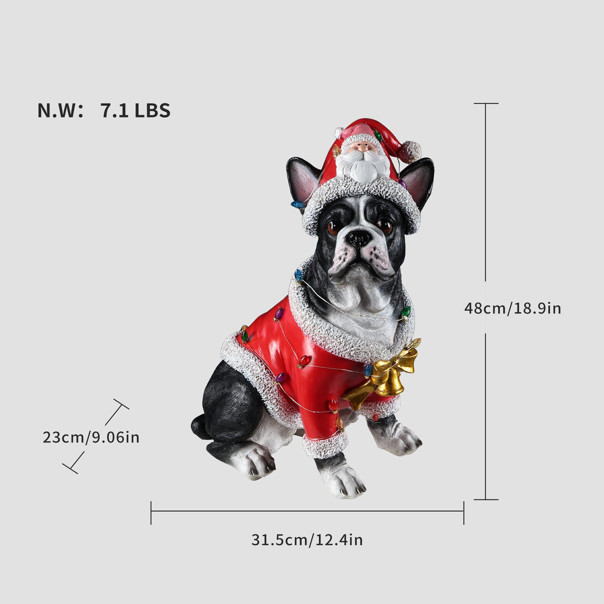Christmas French Bulldog Statue with Santa Outfit - Holiday Dog Figurine