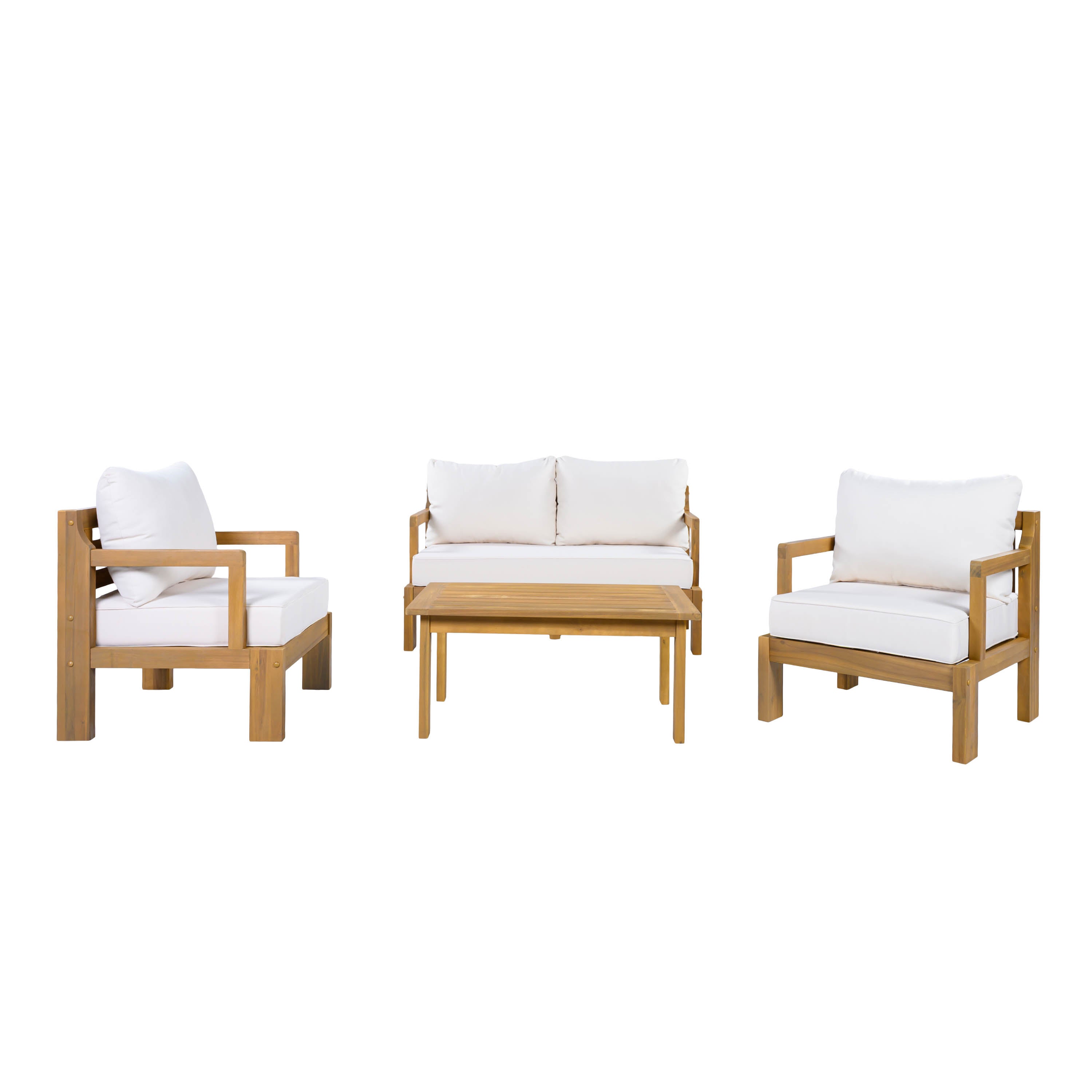 Outdoor 4-Seater Acacia Wood Patio Chat Set, Beige + Natural