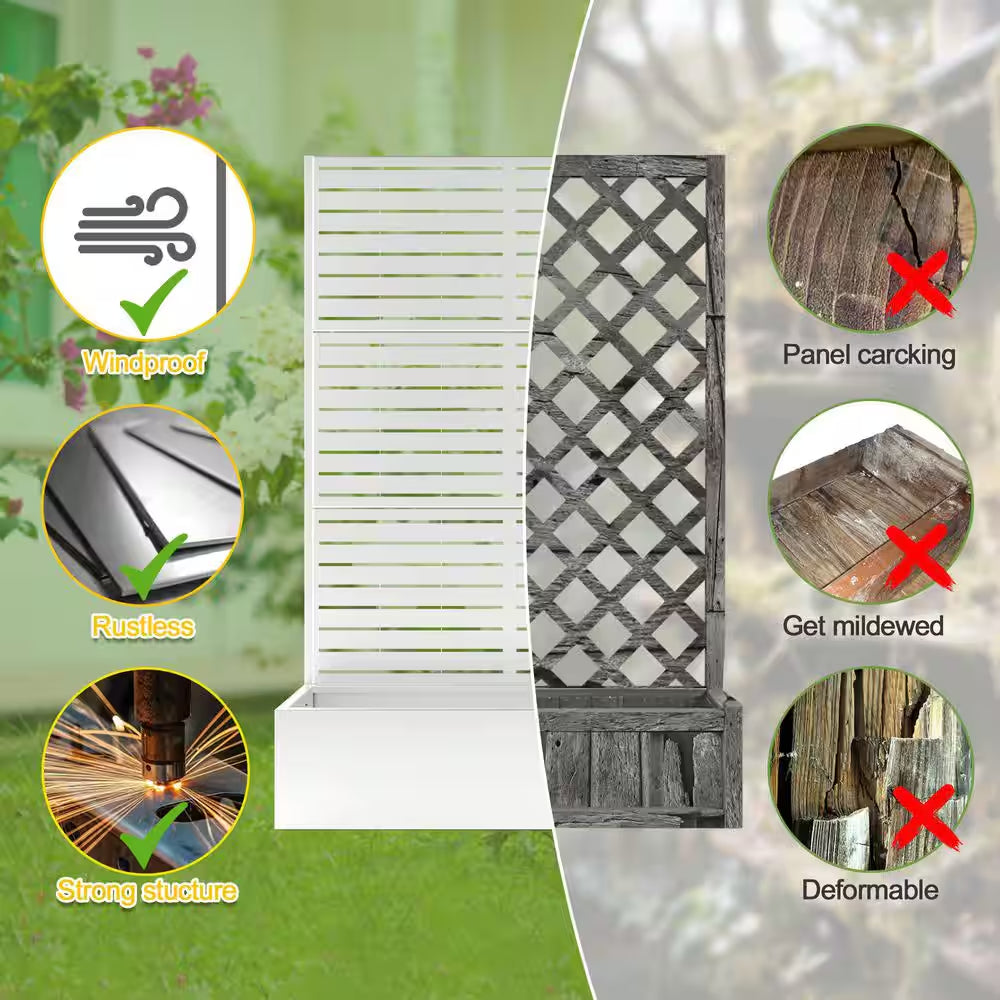 47 In. L X 16 In. W X 71 In. H Metal Raised Garden Planter Box Trellis-White Rectangle Pot Climbing Plants Cucumbers