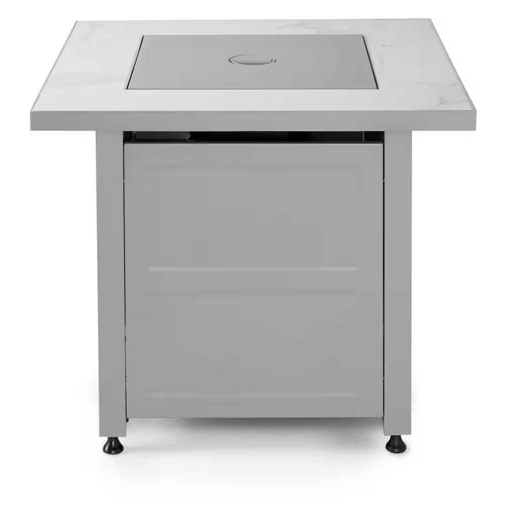 30 In. Gas Fire Pit Table with Cover, Black Glass