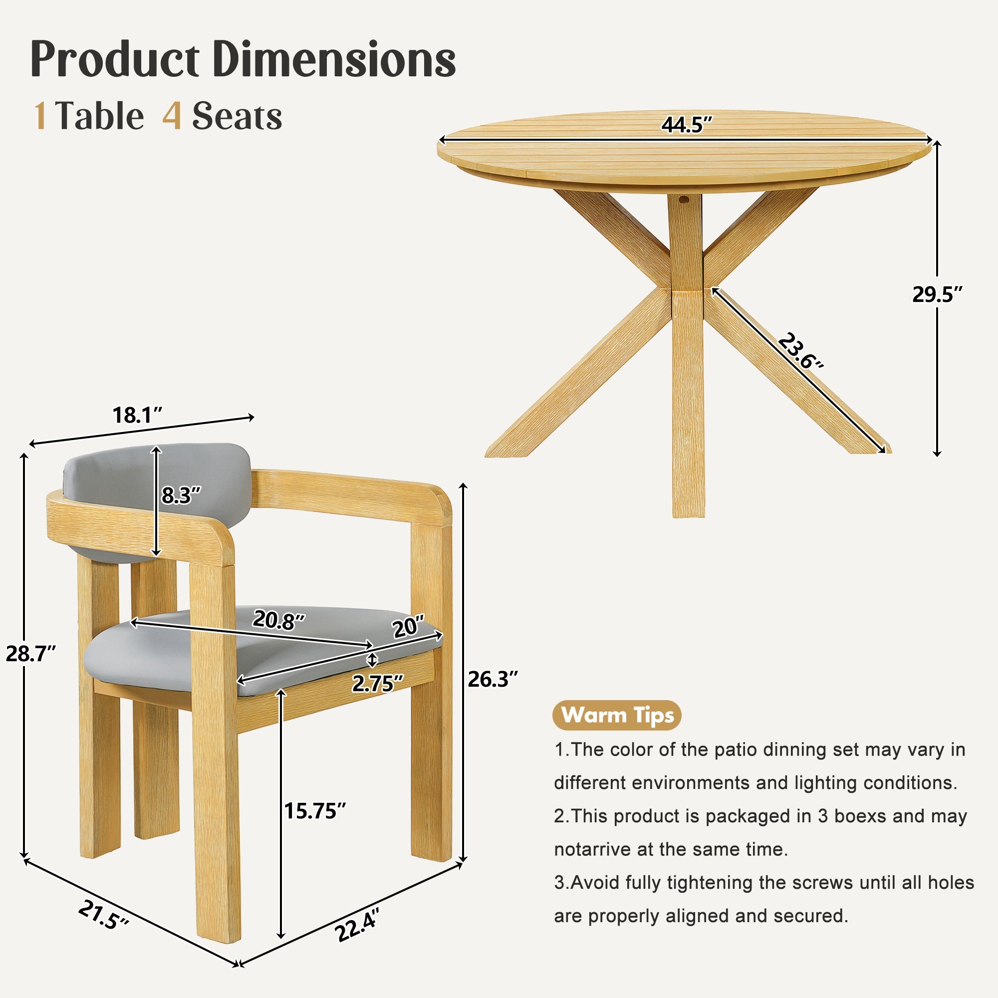 5-Piece Outdoor Acacia Wood Round Dining Set