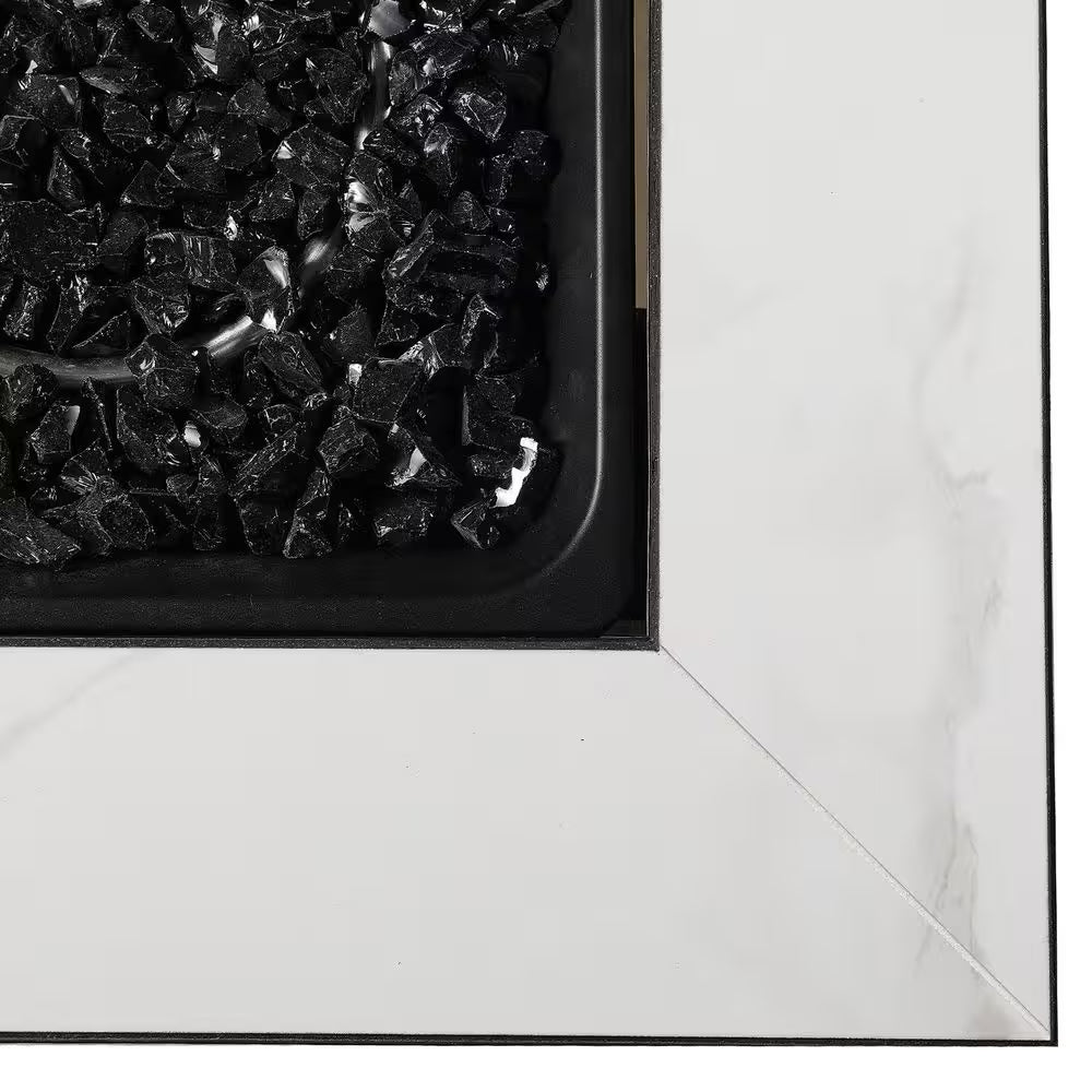 30 In. Gas Fire Pit Table with Cover, Black Glass