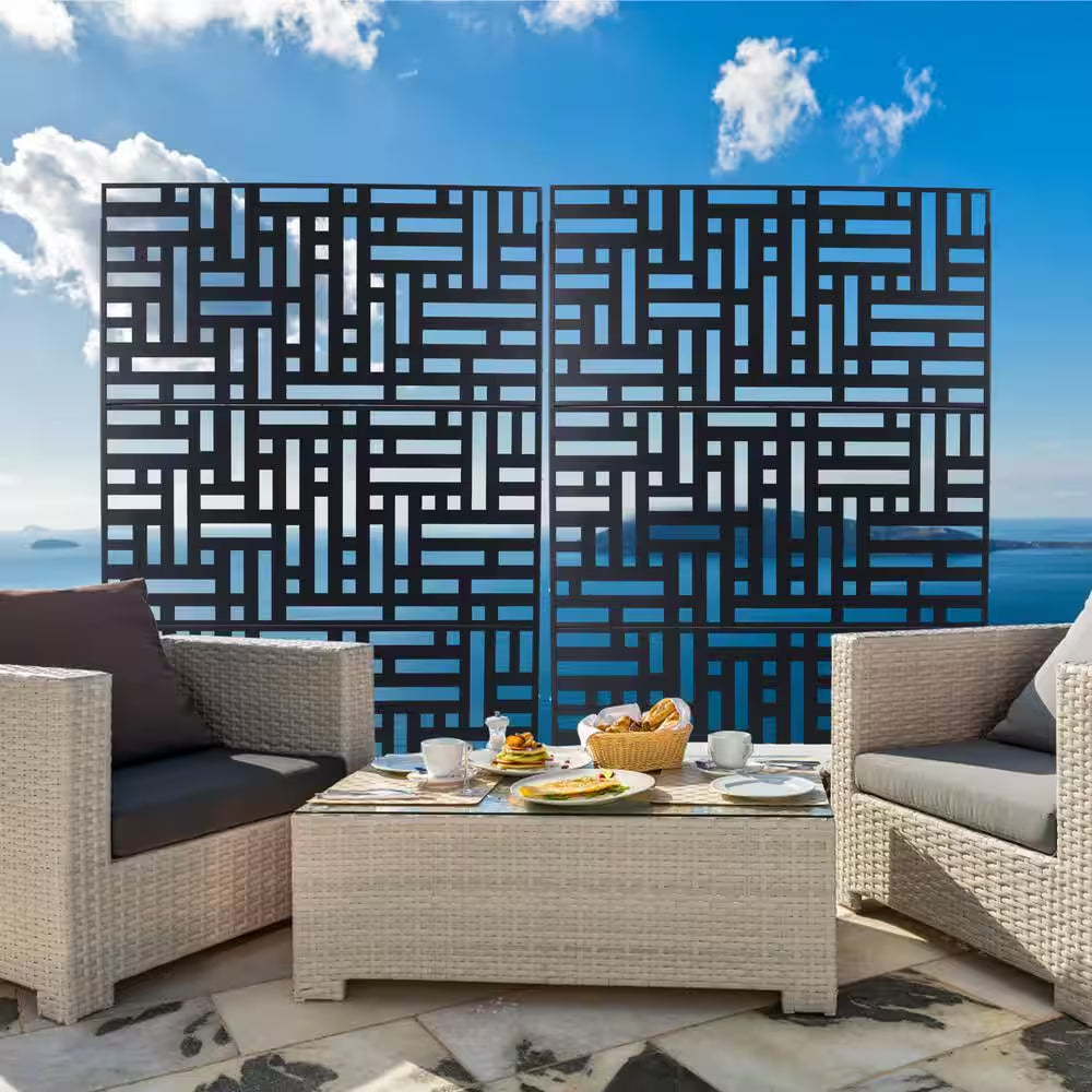 6.3 Ft. H X 4 Ft. W Black Metal Privacy Screen Freestanding Decorative Privacy Screen for Deck Balcony Patio (3-Panels)
