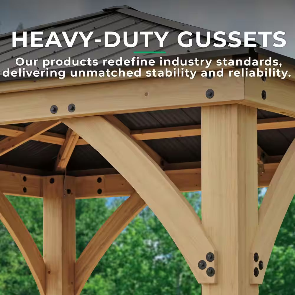 DIY Meridian 12 Ft. X 12 Ft. Cedar Wood Outdoor Gazebo Kit with Hardtop Metal Roof - Permanent Covered Patio Shade