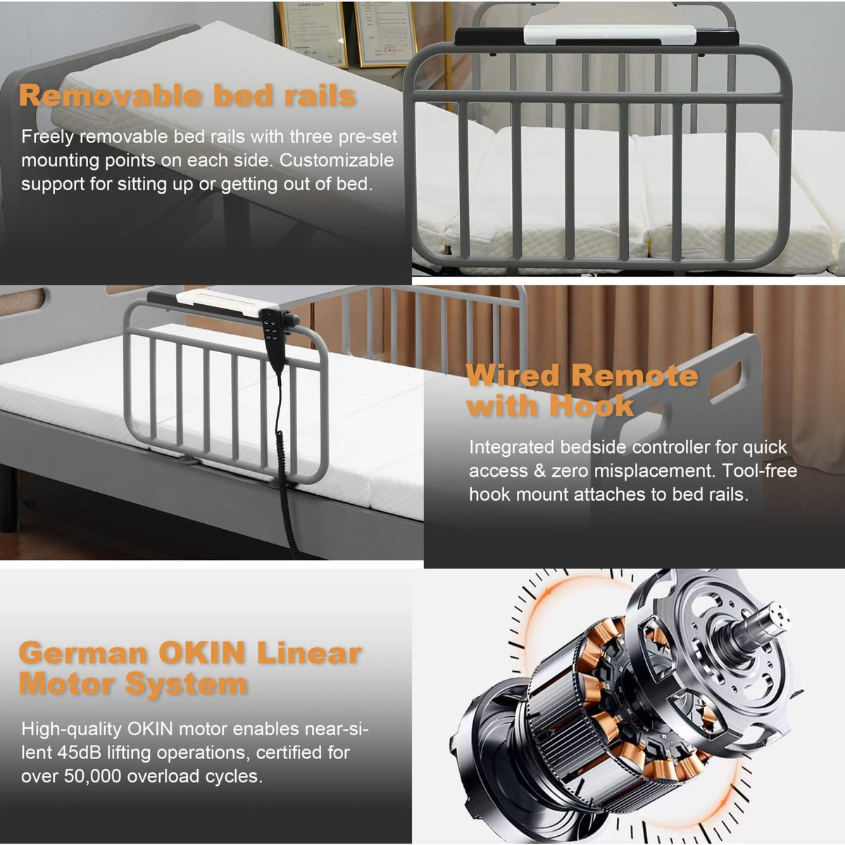 Electric Adjustable Hospital Bed With Remote Control And Memory Foam Mattress