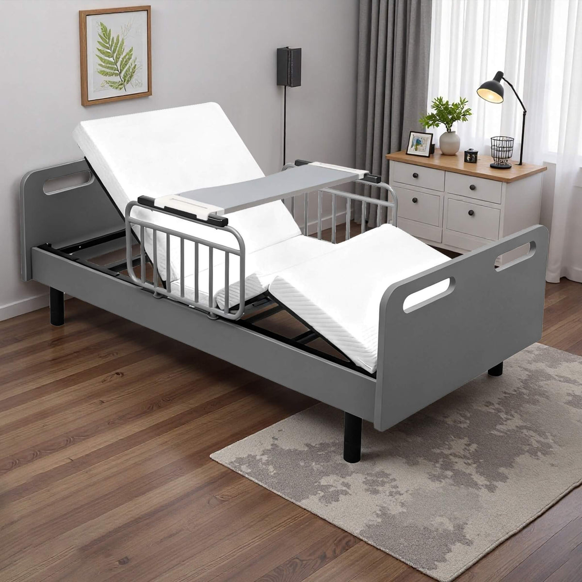Electric Adjustable Hospital Bed With Remote Control And Memory Foam Mattress