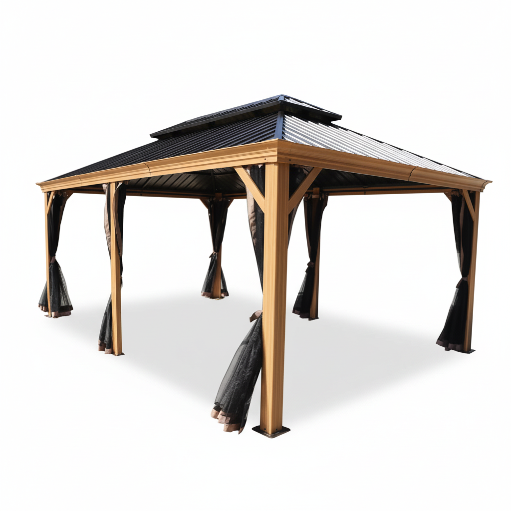 Apollo 12 Ft. X 18 Ft. Wood like Aluminum Hardtop Gazebo with Galvanized Steel Roof and Mosquito Net