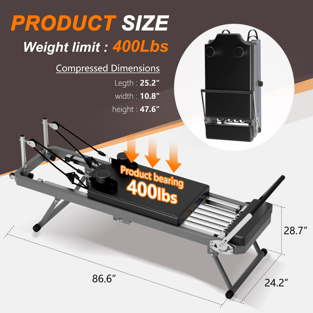 Extra-Large Multi-Functional Pilates Reformer Machine With Dynamic Resistance Cords And Aerobic Rebounder, Black