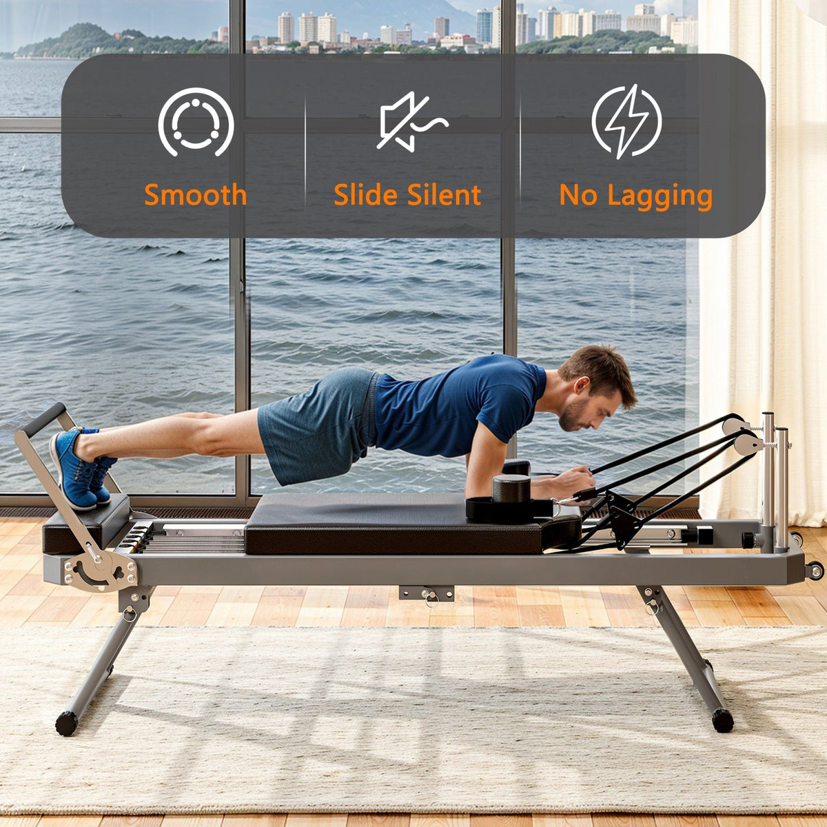 Extra-Large Multi-Functional Pilates Reformer Machine With Dynamic Resistance Cords And Aerobic Rebounder, Black