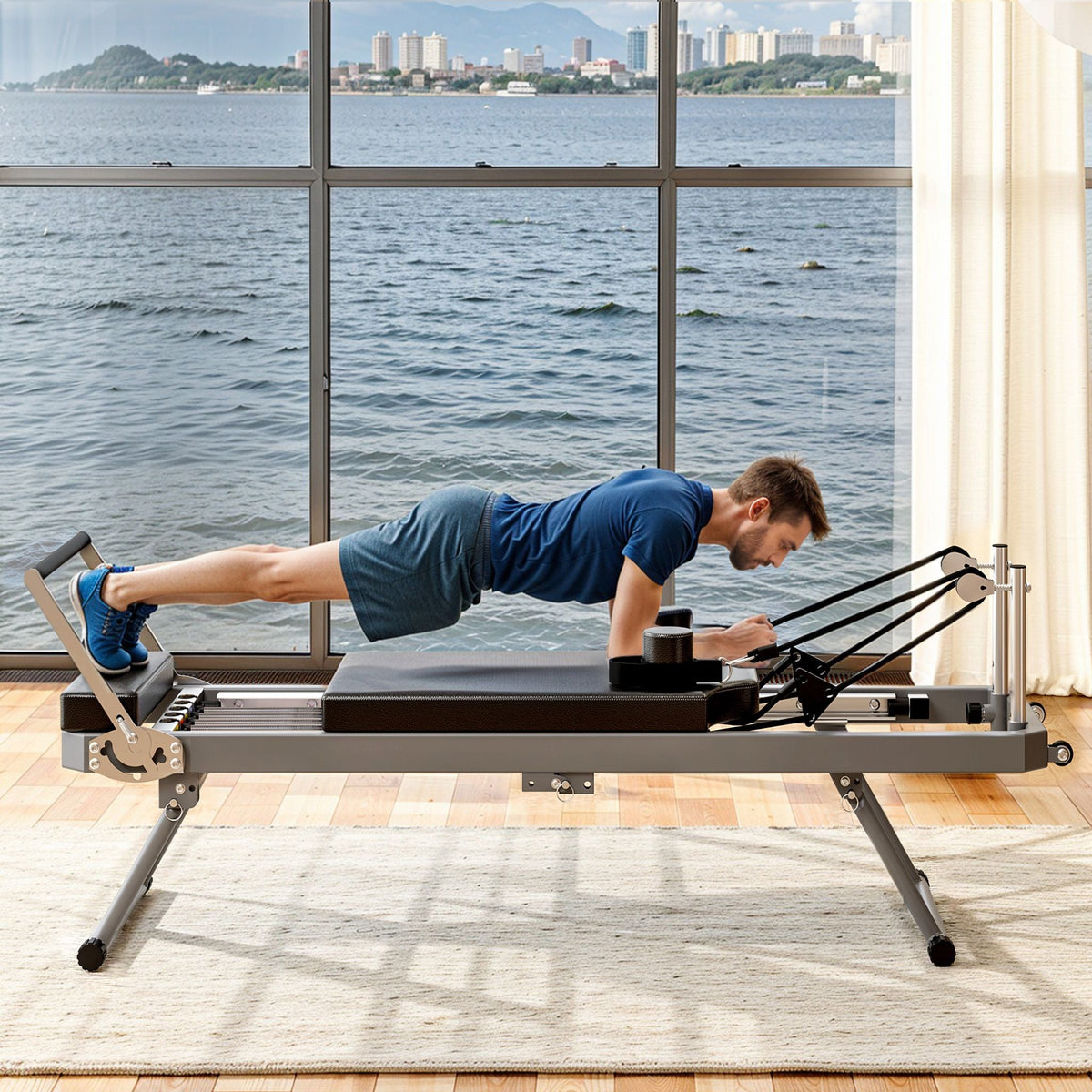 Extra-Large Multi-Functional Pilates Reformer Machine With Dynamic Resistance Cords And Aerobic Rebounder, Black