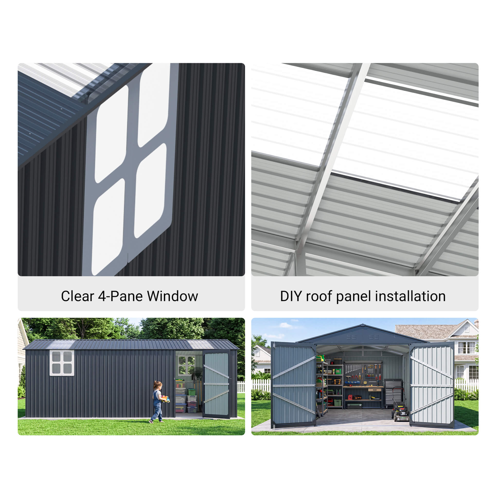 Alora Extra-Large Outdoor Galvanized Steel Outdoor Storage Shed With Skylight Roof