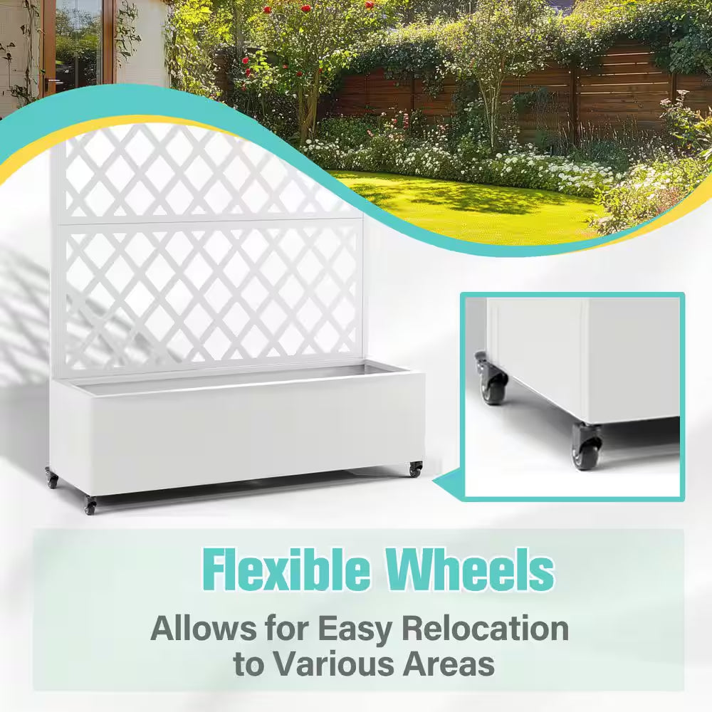 47 In. X 16 In. X 71 In. White Metal Raised Garden Planter Box with Trellis-Rust-Proof for Cucumbers and Climbing Plants
