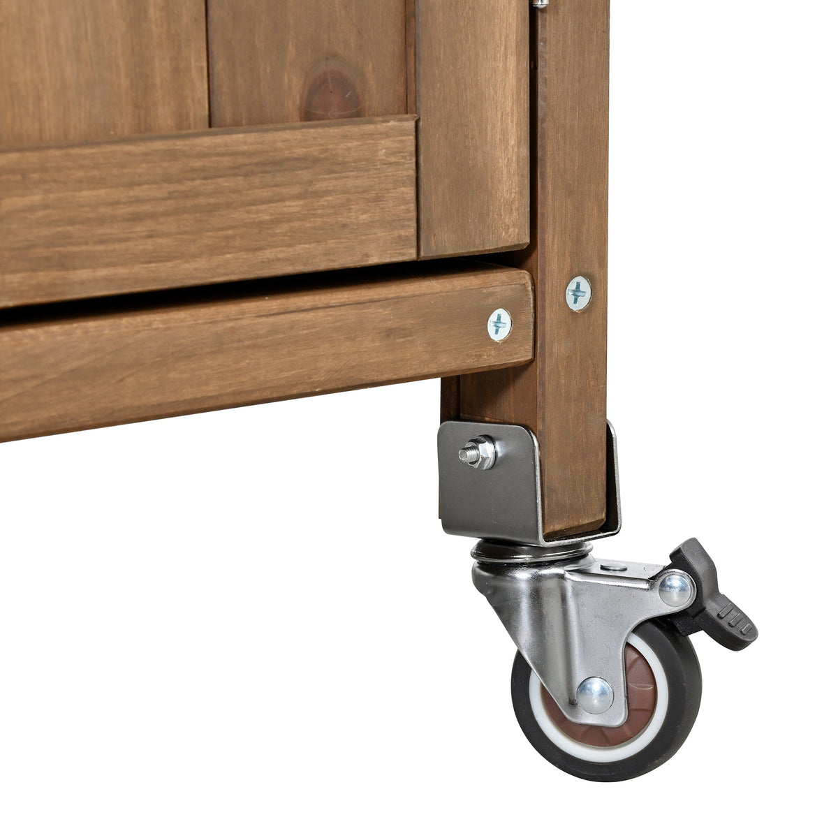 Farmhouse Rolling Outdoor Kitchen Cart with Stainless Steel Top - Natural Wood