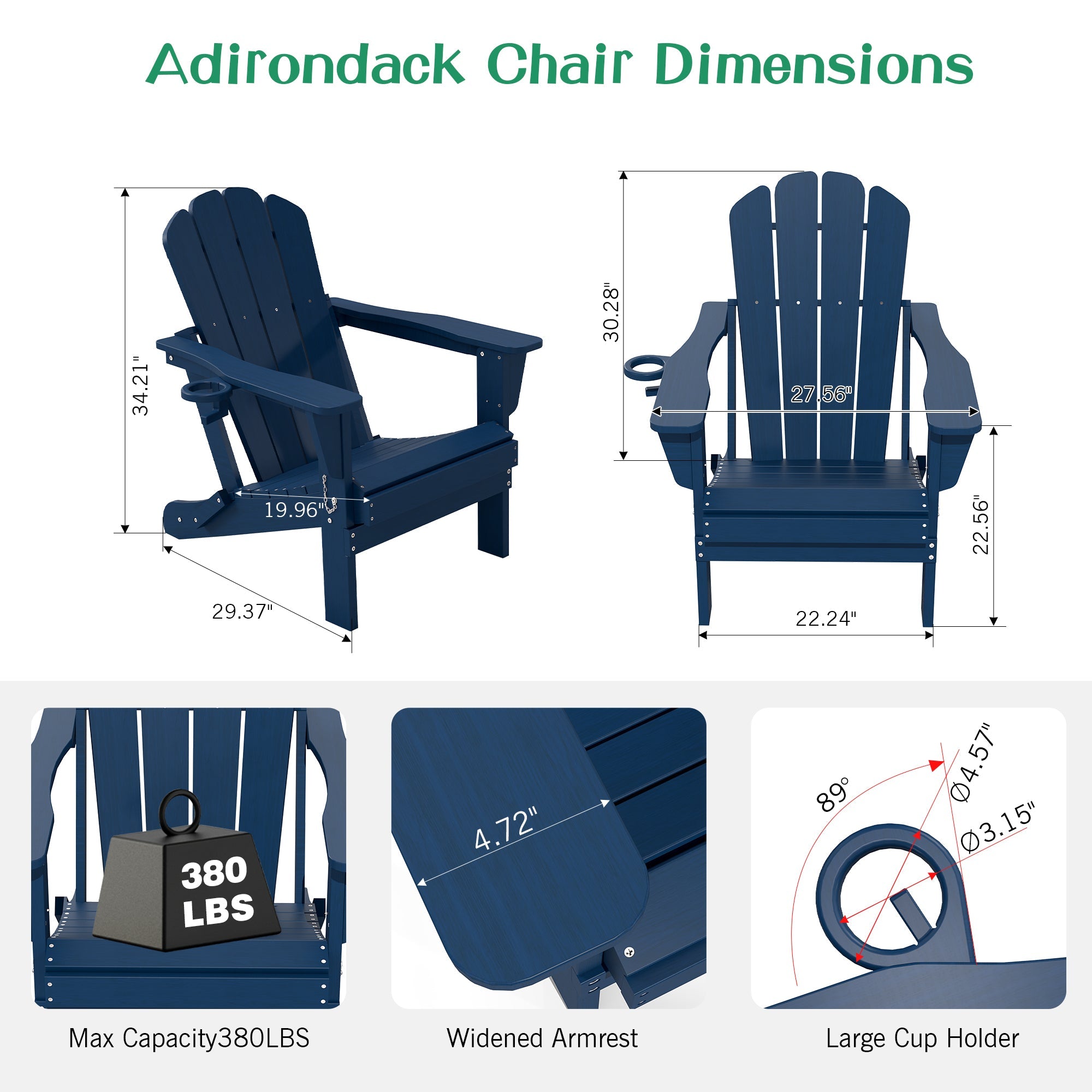 Adirondack Chairs Set of 2 - HDPE Plastic Outdoor Chairs