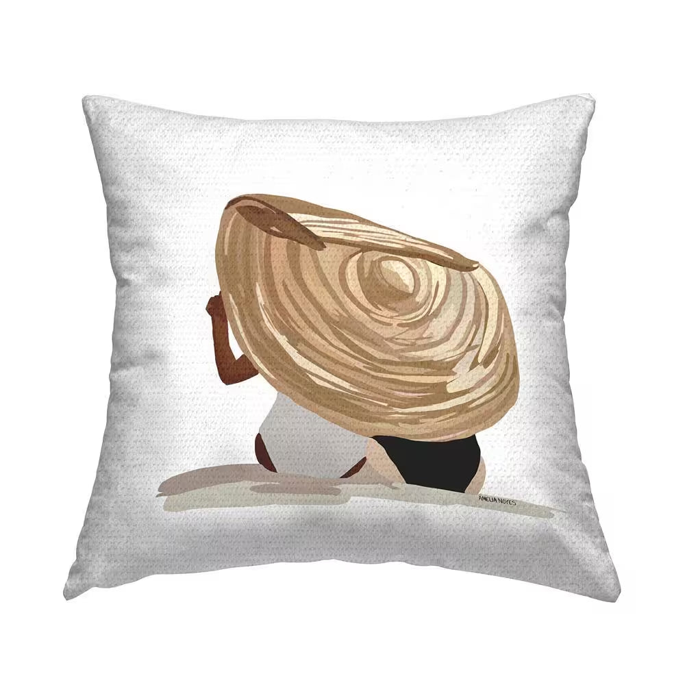 Beach Friends Tropical Ocean Sun Hat Tan Square Outdoor Throw Pillow