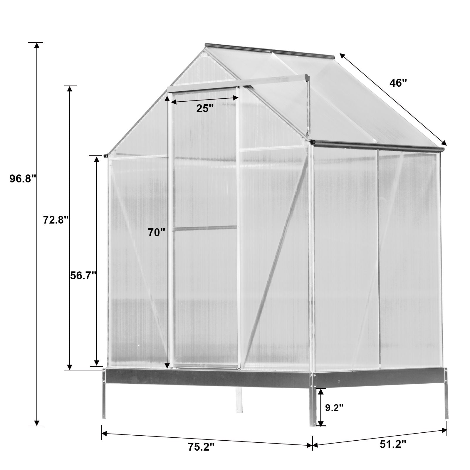 Polycarbonate house, Heavy Duty Outdoor Aluminum Walk-In House Kit With Rain Gutter, Vent And Door For Backyard Garden